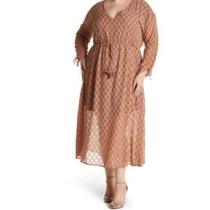 Plus Size V NECK Tie Sleeve Midi Dress Semi sheer